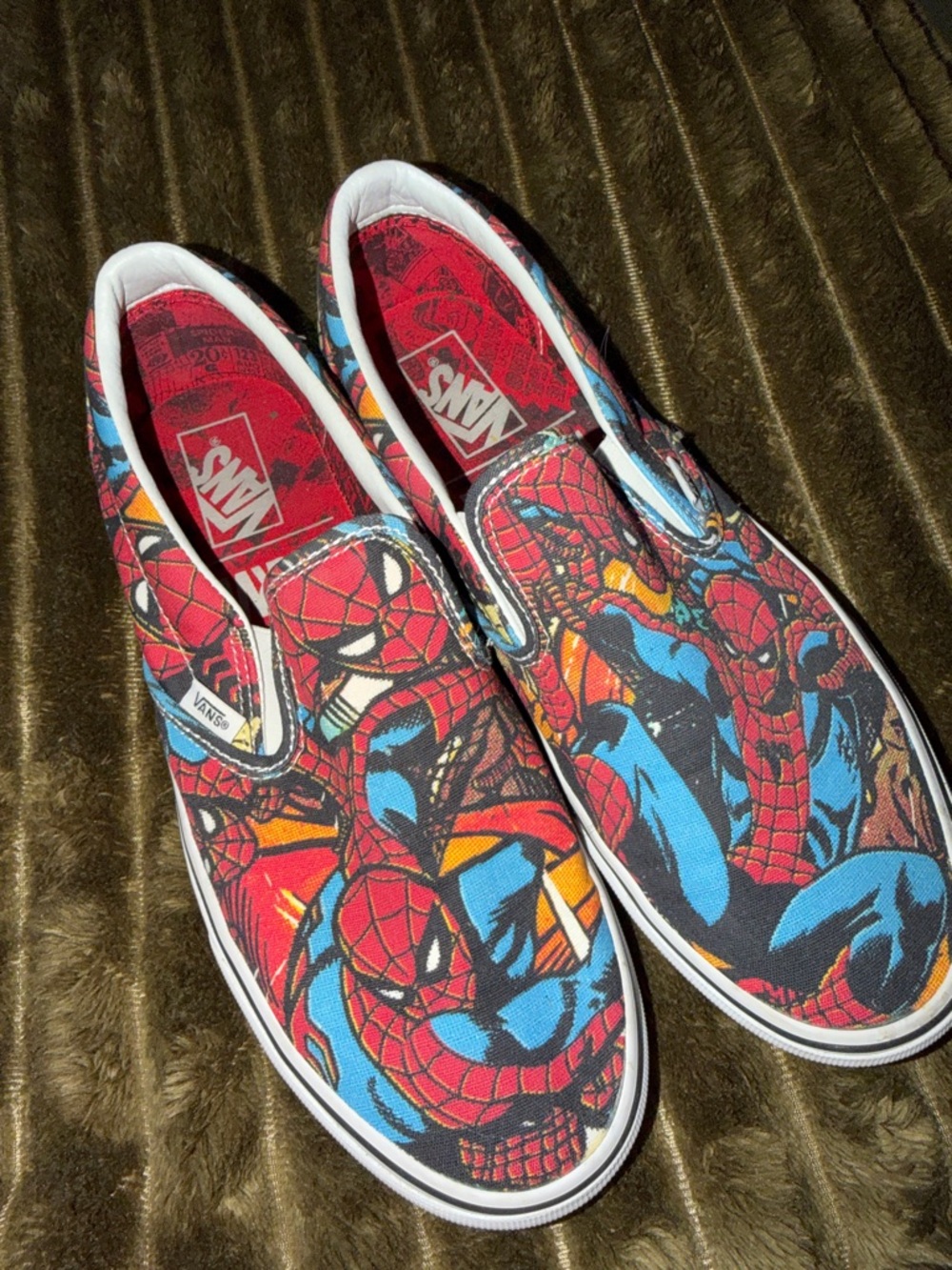 Vans Slip-On Sneakers — Spider-Man Comic Print Red, Blue & Black